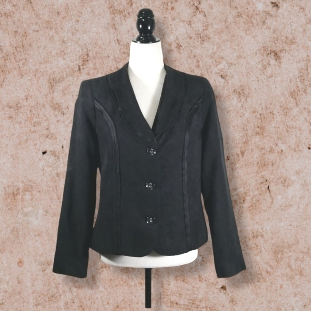 Vintage Hiroko Women's Faux Velour Suit 90's Jacket Size 8 Black